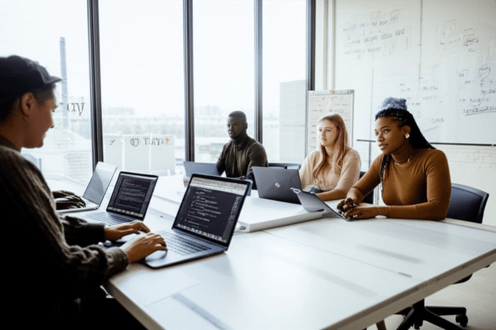 Software development team working